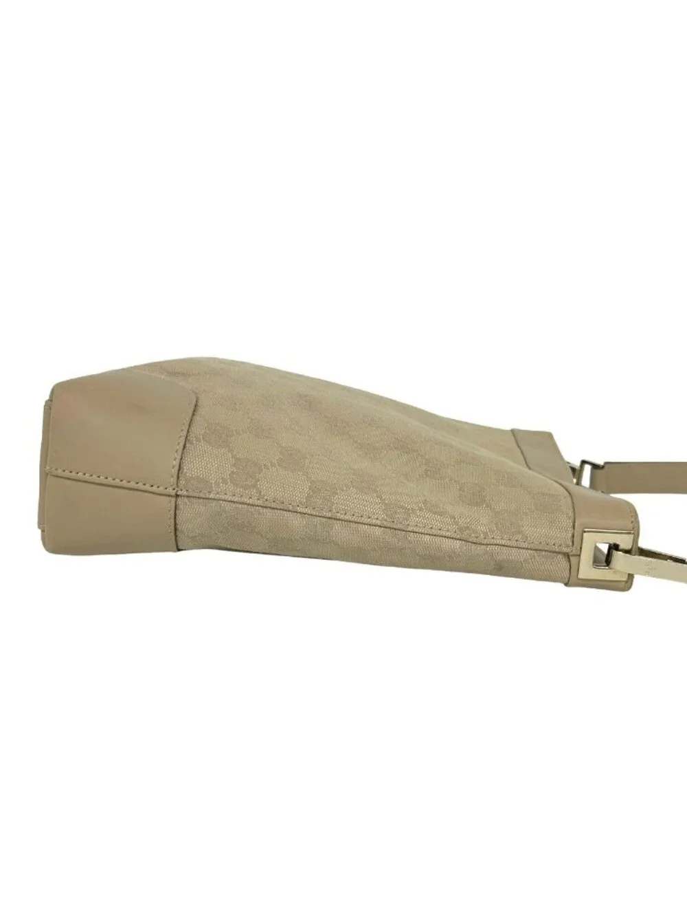 Gucci GG Canvas Pattern Leather Shoulder Bag Tote Beige